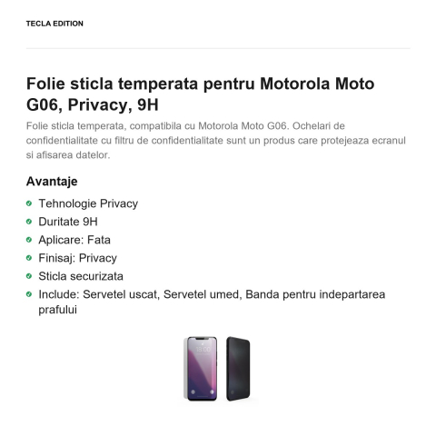Folie sticla temperata pentru Motorola Moto G06, Privacy, 9H [1]