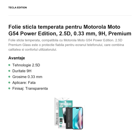 Folie sticla temperata pentru Motorola Moto G54 Power Edition, 2.5D, 0.33 mm, 9H, Premium [1]