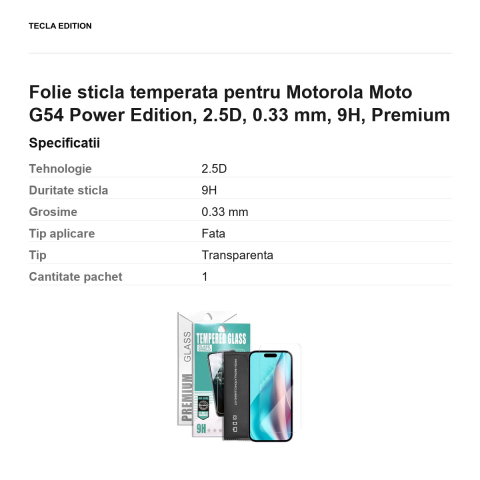 Folie sticla temperata pentru Motorola Moto G54 Power Edition, 2.5D, 0.33 mm, 9H, Premium [2]
