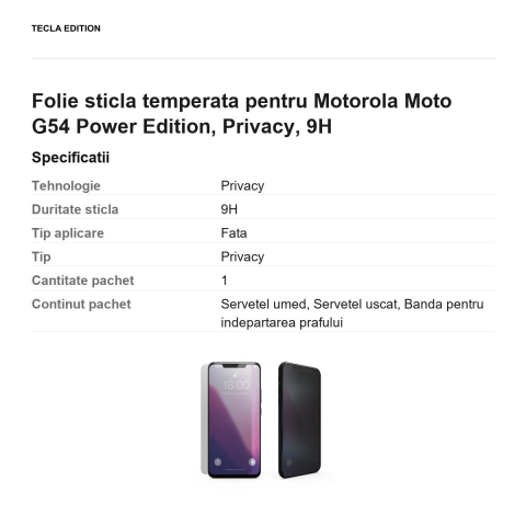 Folie sticla temperata pentru Motorola Moto G54 Power Edition, Privacy, 9H [2]