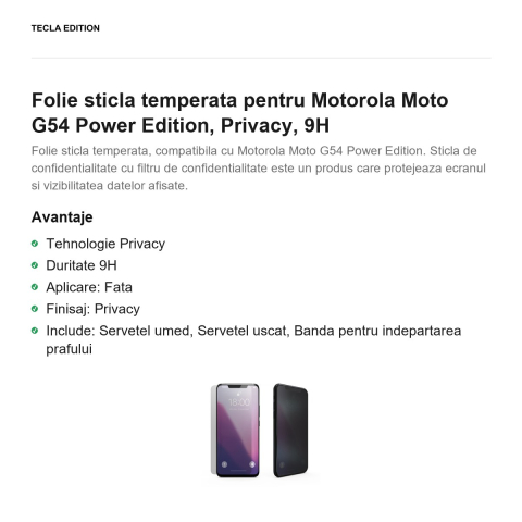Folie sticla temperata pentru Motorola Moto G54 Power Edition, Privacy, 9H [1]