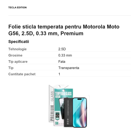 Folie sticla temperata pentru Motorola Moto G56, 2.5D, 0.33 mm, Premium [2]