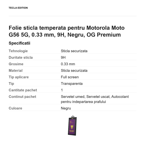 Folie sticla temperata pentru Motorola Moto G56 5G, 0.33 mm, 9H, Negru, OG Premium [2]