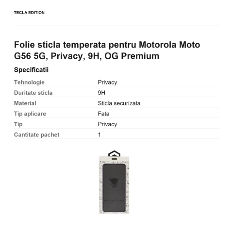 Folie sticla temperata pentru Motorola Moto G56 5G, Privacy, 9H, OG Premium [2]