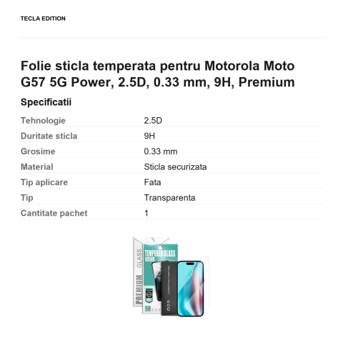 Folie sticla temperata pentru Motorola Moto G57 5G Power, 2.5D, 0.33 mm, 9H, Premium [2]