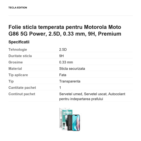 Folie sticla temperata pentru Motorola Moto G86 5G Power, 2.5D, 0.33 mm, 9H, Premium [2]