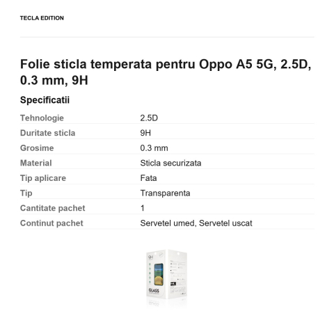 Folie sticla temperata pentru Oppo A5 5G, 2.5D, 0.3 mm, 9H [2]