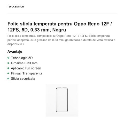 Folie sticla temperata pentru Oppo Reno 12F / 12FS, 5D, 0.33 mm, Negru [1]