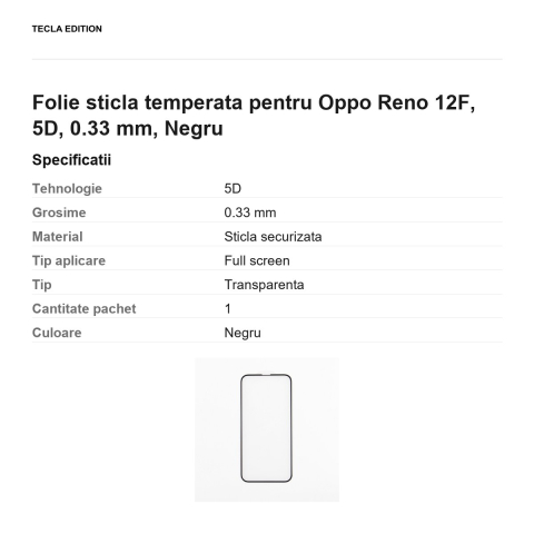 Folie sticla temperata pentru Oppo Reno 12F, 5D, 0.33 mm, Negru [2]