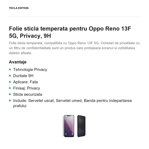 Folie sticla temperata pentru Oppo Reno 13F 5G, Privacy, 9H [1]