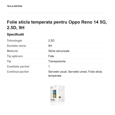 Folie sticla temperata pentru Oppo Reno 14 5G, 2.5D, 9H [2]