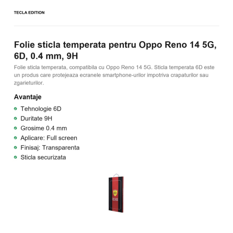 Folie sticla temperata pentru Oppo Reno 14 5G, 6D, 0.4 mm, 9H [1]