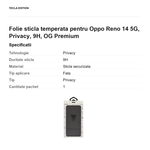 Folie sticla temperata pentru Oppo Reno 14 5G, Privacy, 9H, OG Premium [2]