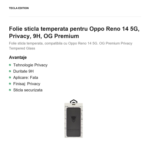 Folie sticla temperata pentru Oppo Reno 14 5G, Privacy, 9H, OG Premium [1]