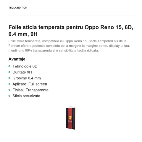 Folie sticla temperata pentru Oppo Reno 15, 6D, 0.4 mm, 9H [1]