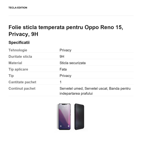 Folie sticla temperata pentru Oppo Reno 15, Privacy, 9H [2]