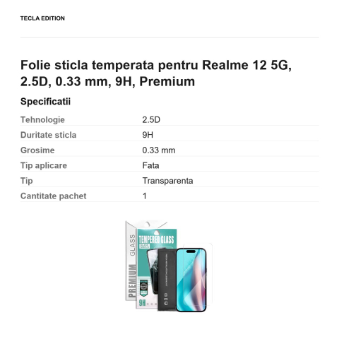 Folie sticla temperata pentru Realme 12 5G, 2.5D, 0.33 mm, 9H, Premium [2]