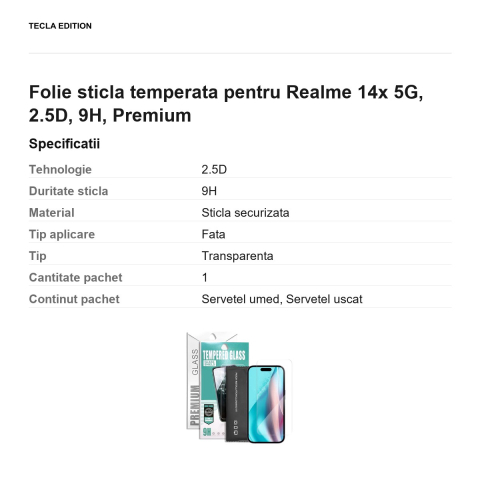 Folie sticla temperata pentru Realme 14x 5G, 2.5D, 9H, Premium [2]