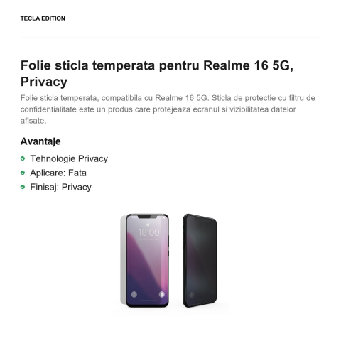 Folie sticla temperata pentru Realme 16 5G, Privacy [1]