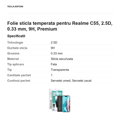 Folie sticla temperata pentru Realme C55, 2.5D, 0.33 mm, 9H, Premium [2]
