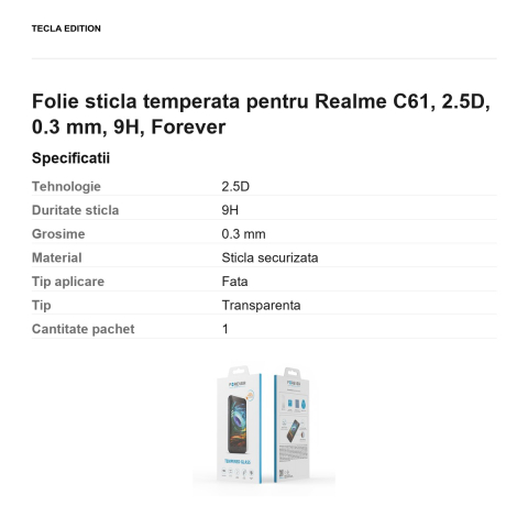 Folie sticla temperata pentru Realme C61, 2.5D, 0.3 mm, 9H, Forever [2]
