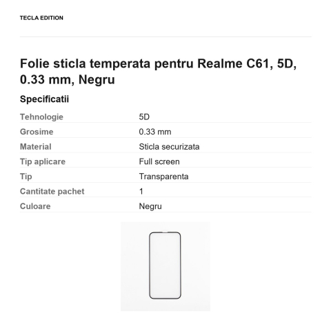 Folie sticla temperata pentru Realme C61, 5D, 0.33 mm, Negru [2]