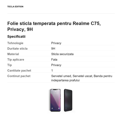 Folie sticla temperata pentru Realme C75, Privacy, 9H [2]