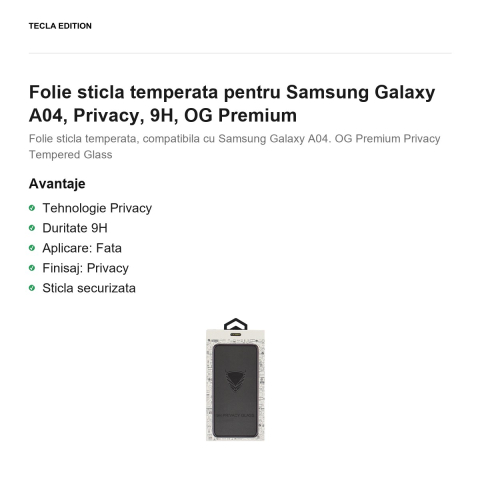 Folie sticla temperata pentru Samsung Galaxy A04, Privacy, 9H, OG Premium [1]