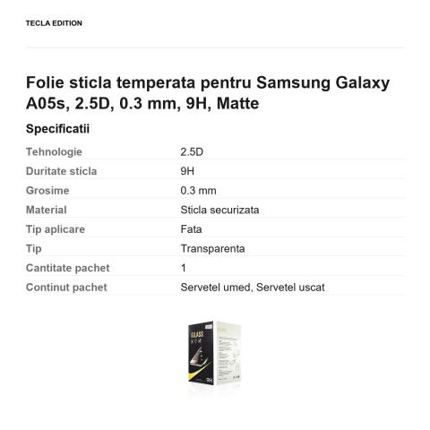 Folie sticla temperata pentru Samsung Galaxy A05s, 2.5D, 0.3 mm, 9H, Matte [2]