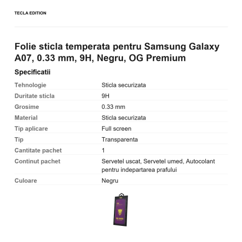 Folie sticla temperata pentru Samsung Galaxy A07 4G, 0.33 mm, 9H, Negru, OG Premium [2]
