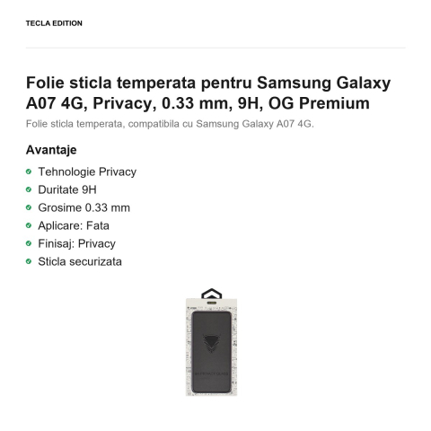 Folie sticla temperata pentru Samsung Galaxy A07 4G, Privacy, 0.33 mm, 9H, OG Premium [1]