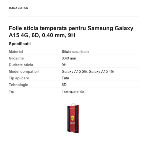 Folie sticla temperata pentru Samsung Galaxy A15 4G, 6D, 0.40 mm, 9H [2]