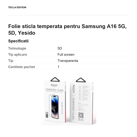 Folie sticla temperata pentru Samsung Galaxy A16 5G, 5D, Yesido [2]