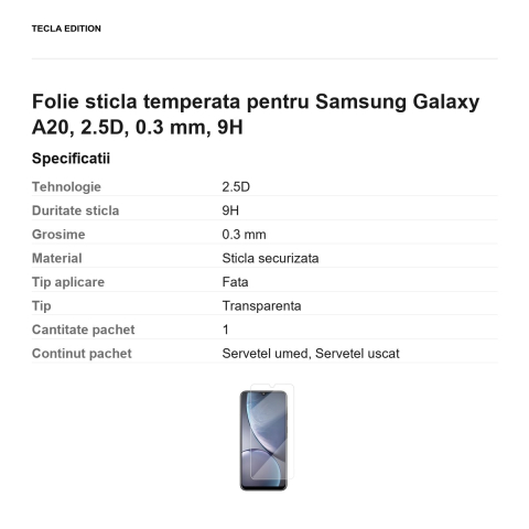 Folie sticla temperata pentru Samsung Galaxy A20, 2.5D, 0.3 mm, 9H [2]