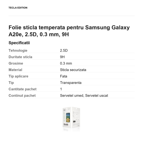 Folie sticla temperata pentru Samsung Galaxy A20e, 2.5D, 0.3 mm, 9H [2]