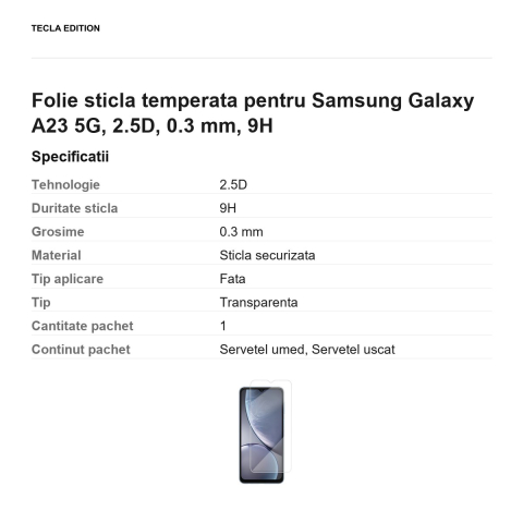 Folie sticla temperata pentru Samsung Galaxy A23 5G, 2.5D, 0.3 mm, 9H [2]