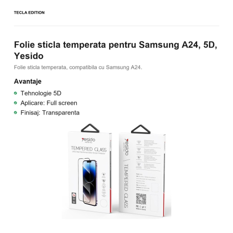 Folie sticla temperata pentru Samsung Galaxy A24 4G, 5D, Yesido [1]