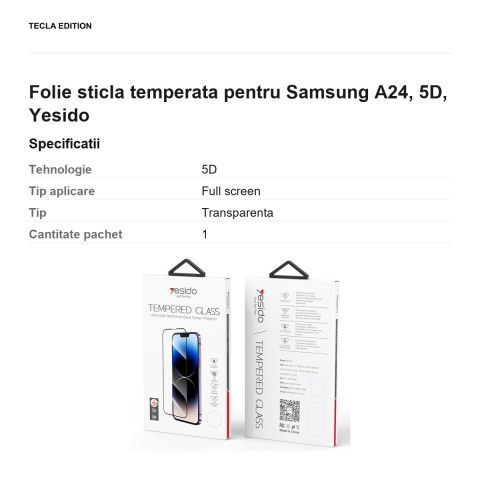 Folie sticla temperata pentru Samsung Galaxy A24 4G, 5D, Yesido [2]