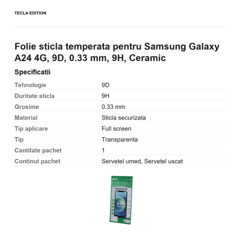 Folie sticla temperata pentru Samsung Galaxy A24 4G, 9D, 0.33 mm, 9H, Ceramic [2]