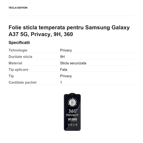 Folie sticla temperata pentru Samsung Galaxy A37 5G, Privacy, 9H, 360 [2]