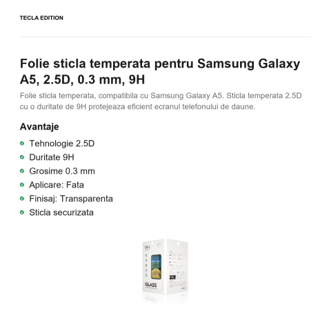 Folie sticla temperata pentru Samsung Galaxy A5, 2.5D, 0.3 mm, 9H [1]