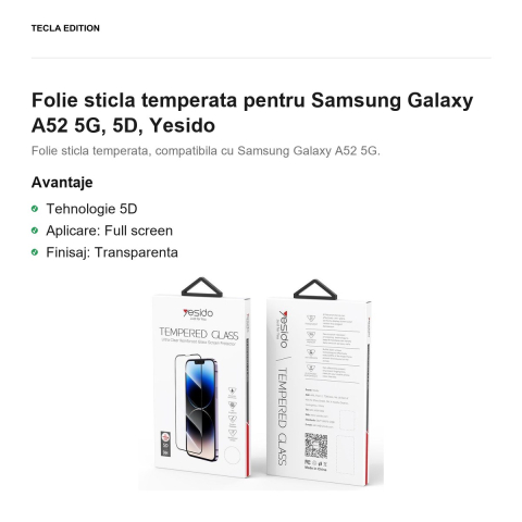 Folie sticla temperata pentru Samsung Galaxy A52 5G, 5D, Yesido [1]