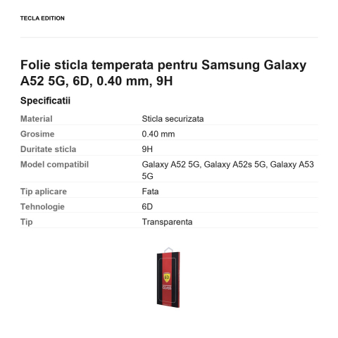 Folie sticla temperata pentru Samsung Galaxy A52 5G, 6D, 0.40 mm, 9H [2]