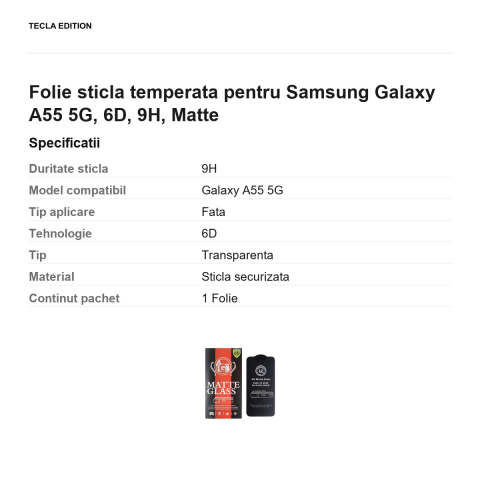 Folie sticla temperata pentru Samsung Galaxy A55 5G, 6D, 9H, Matte [2]