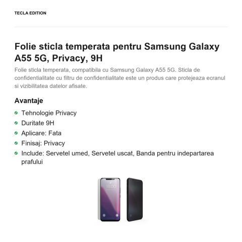 Folie sticla temperata pentru Samsung Galaxy A55 5G, Privacy, 9H [1]