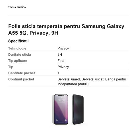 Folie sticla temperata pentru Samsung Galaxy A55 5G, Privacy, 9H [2]
