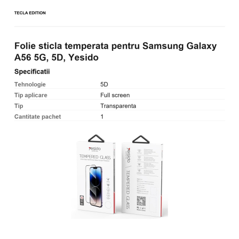 Folie sticla temperata pentru Samsung Galaxy A56 5G, 5D, Yesido [2]