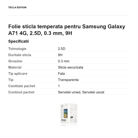 Folie sticla temperata pentru Samsung Galaxy A71 4G, 2.5D, 0.3 mm, 9H [2]
