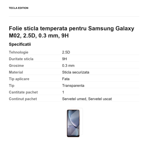 Folie sticla temperata pentru Samsung Galaxy M02, 2.5D, 0.3 mm, 9H [2]