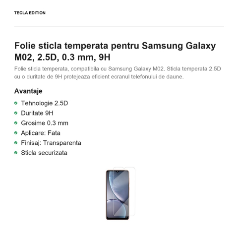 Folie sticla temperata pentru Samsung Galaxy M02, 2.5D, 0.3 mm, 9H [1]